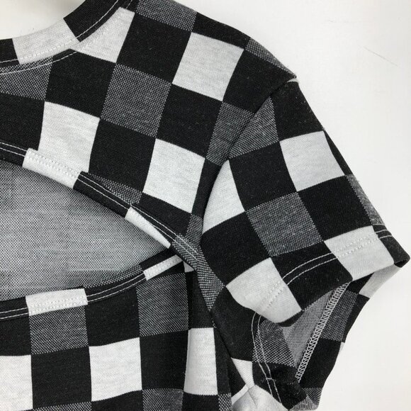 BP by Nordstrom Black White & Grey Gingham Checker Cutout Crop Top Shortsleeve S - Picture 7 of 16